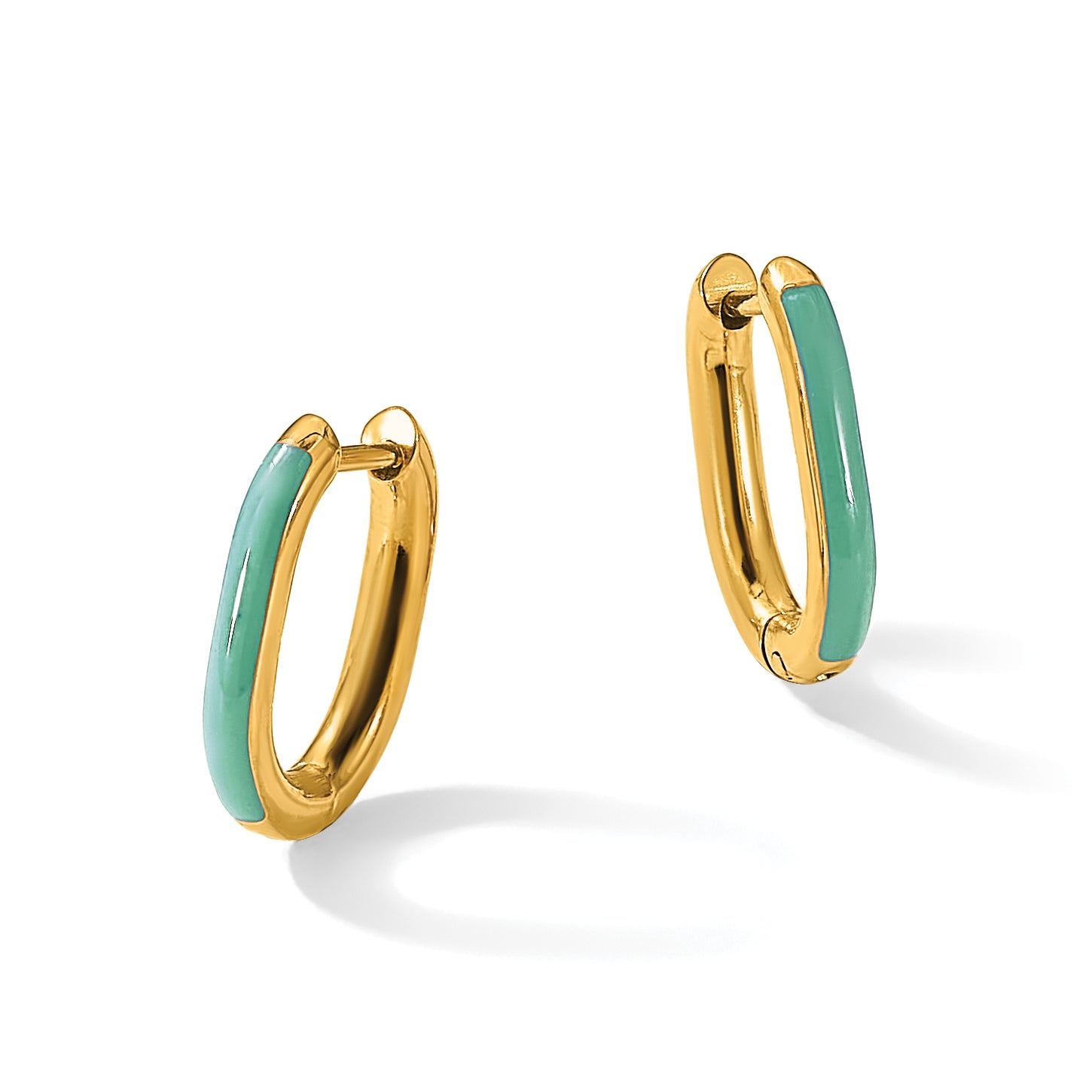 Stainless Steel Gold-Tone Enamel Polished Hinged Elongated Hoop Earrings for Women