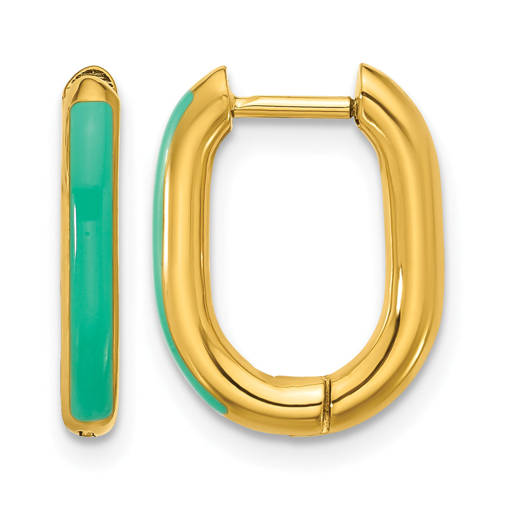 Stainless Steel Gold-Tone Enamel Polished Hinged Elongated Hoop Earrings for Women