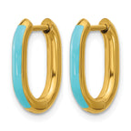 Polished Gold-Tone Blue Enamel Stainless Steel Hoop Earrings 12mm Elongated