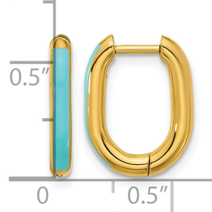 Stainless Steel Gold-Tone Enamel Polished Hinged Elongated Hoop Earrings for Women