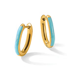 Stainless Steel Gold-Tone Enamel Polished Hinged Elongated Hoop Earrings for Women