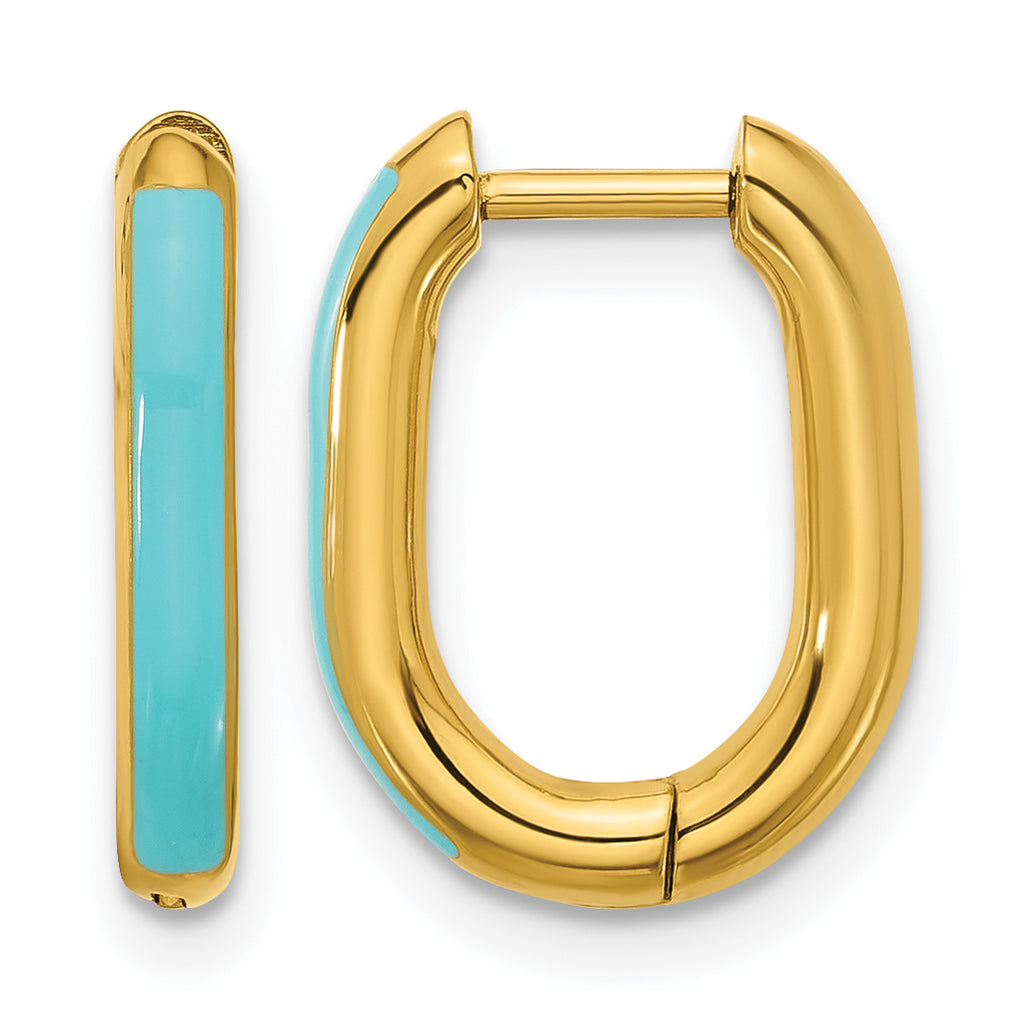 Stainless Steel Gold-Tone Enamel Polished Hinged Elongated Hoop Earrings for Women