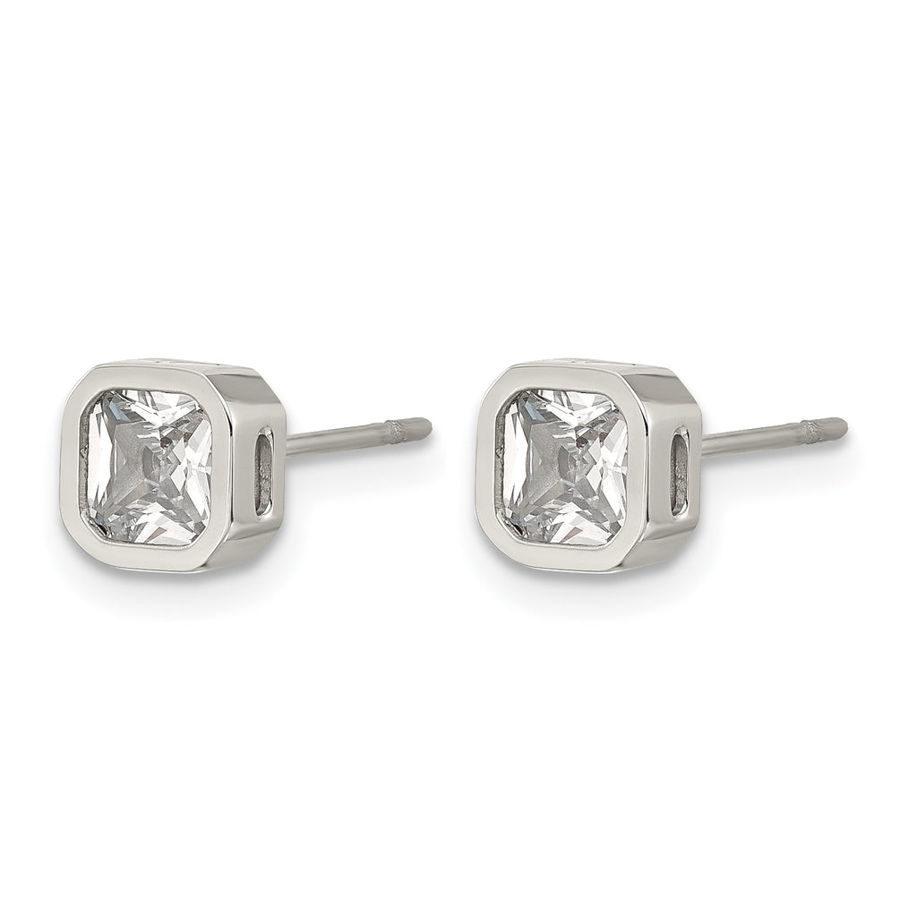 Polished Cubic Zirconia Stainless Steel Stud Earrings 5mm