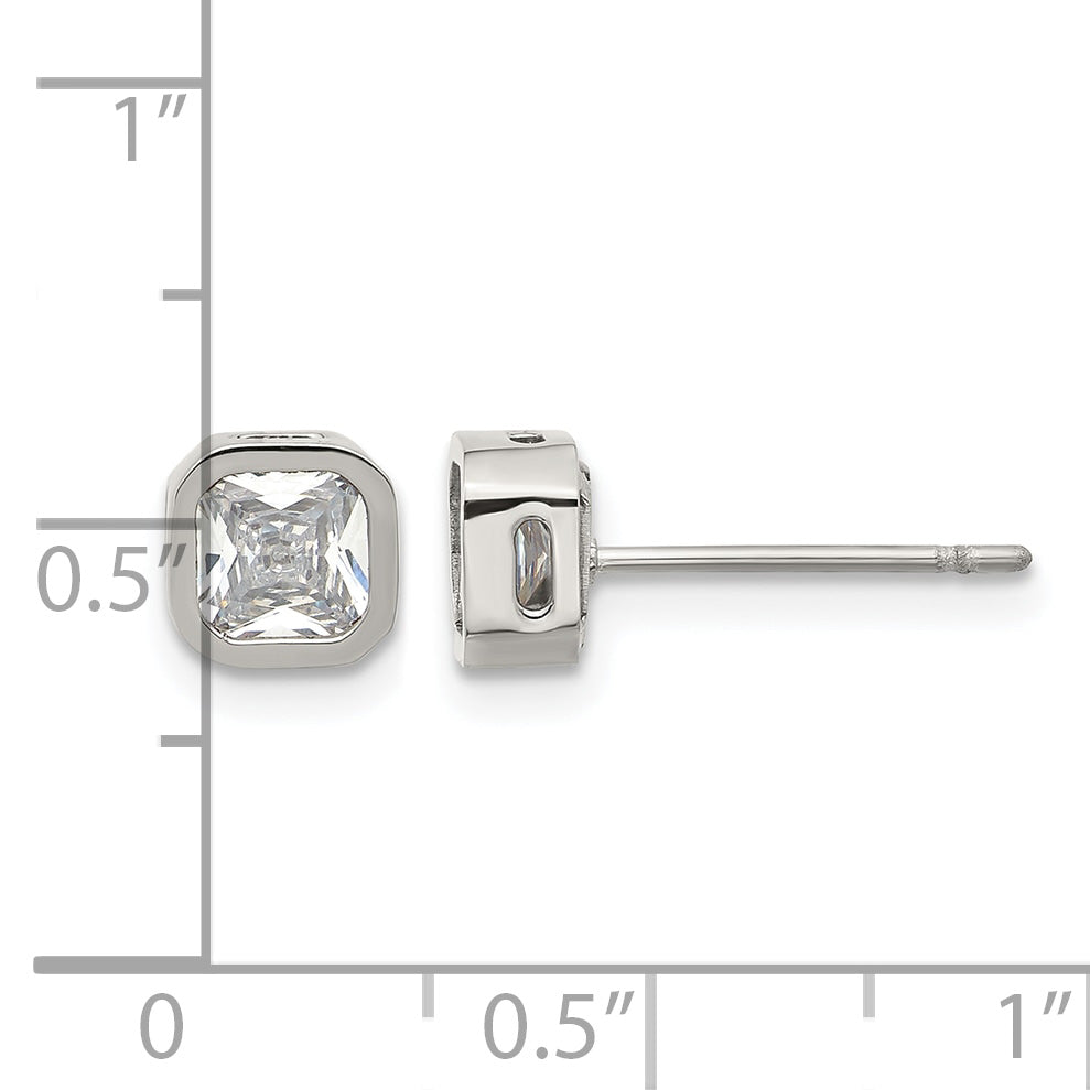 Polished Cubic Zirconia Stainless Steel Stud Earrings 5mm