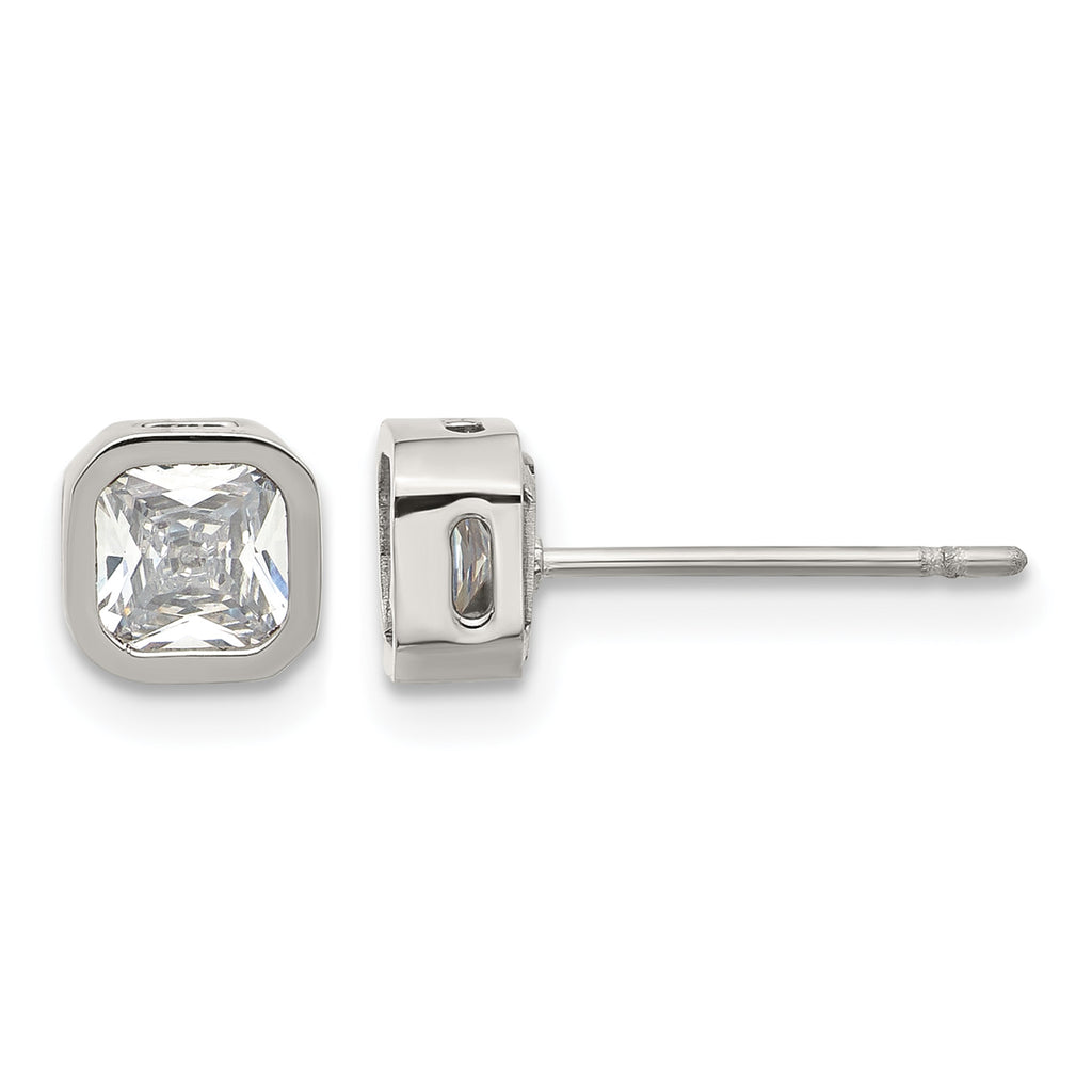 Polished Cubic Zirconia Stainless Steel Stud Earrings 5mm