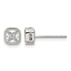 Polished Cubic Zirconia Stainless Steel Stud Earrings 5mm