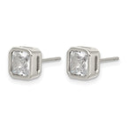 Stainless Steel Polished Square Cubic Zirconia Stud Earrings