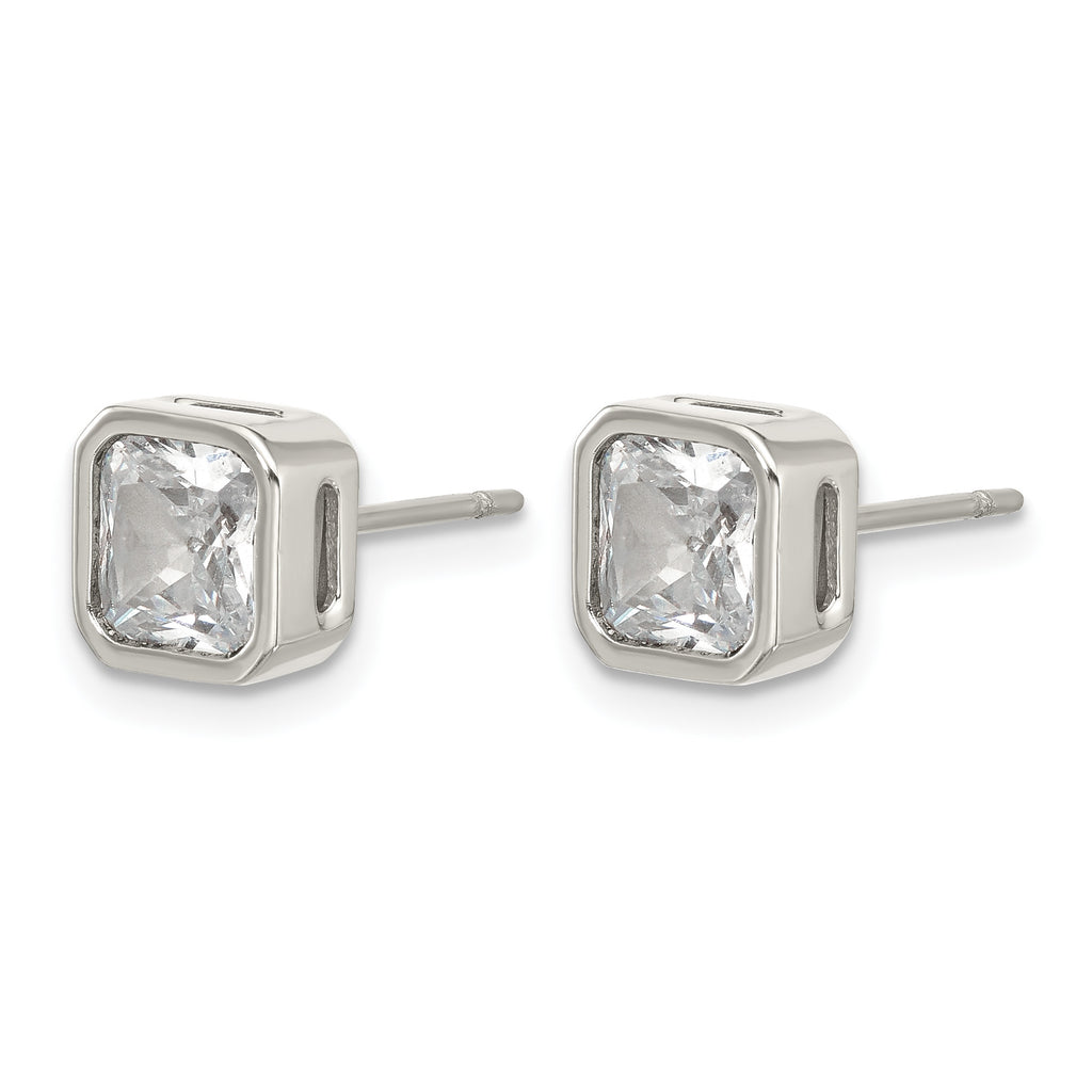 Polished Cubic Zirconia Stainless Steel Stud Earrings 6mm