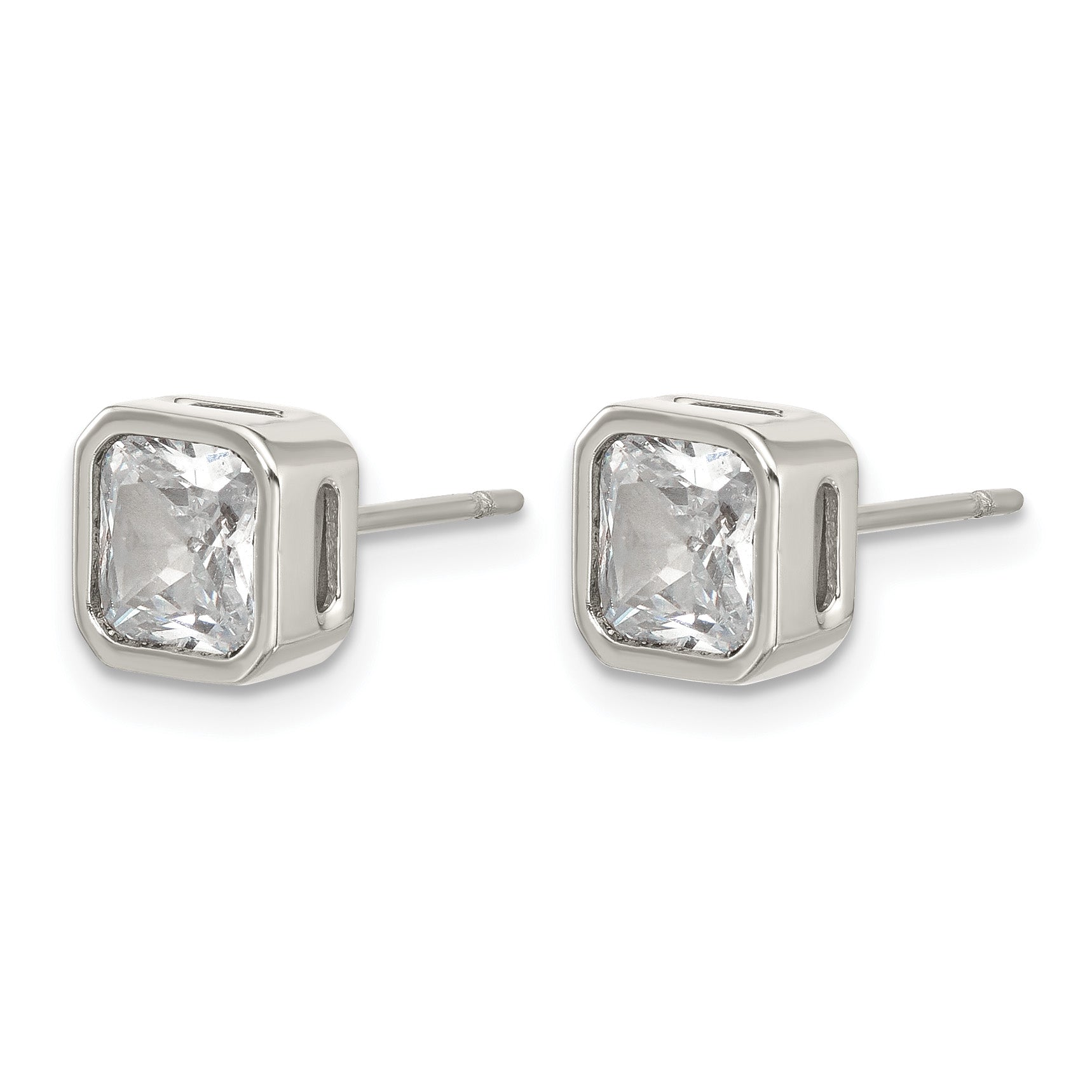 Polished Cubic Zirconia Stainless Steel Stud Earrings 6mm