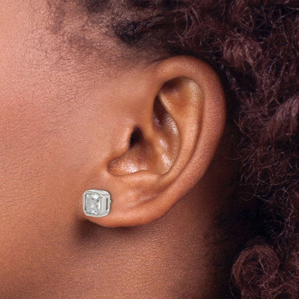 Stainless Steel Polished Square Cubic Zirconia Stud Earrings