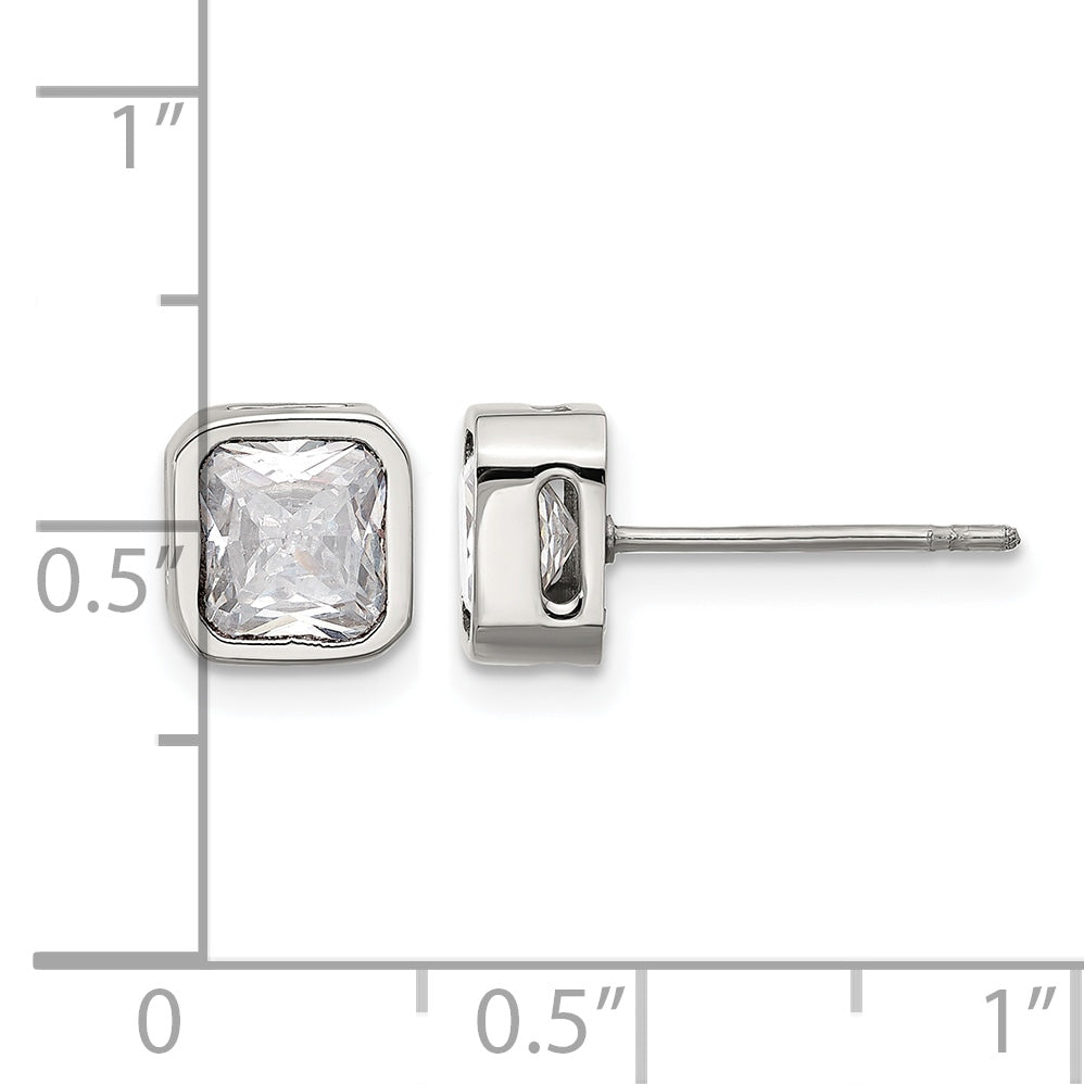 Stainless Steel Polished Square Cubic Zirconia Stud Earrings