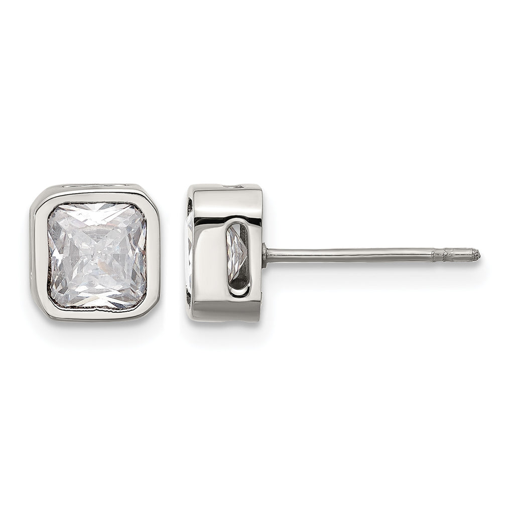Polished Cubic Zirconia Stainless Steel Stud Earrings 6mm