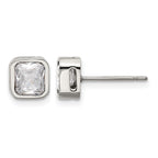 Polished Cubic Zirconia Stainless Steel Stud Earrings 6mm