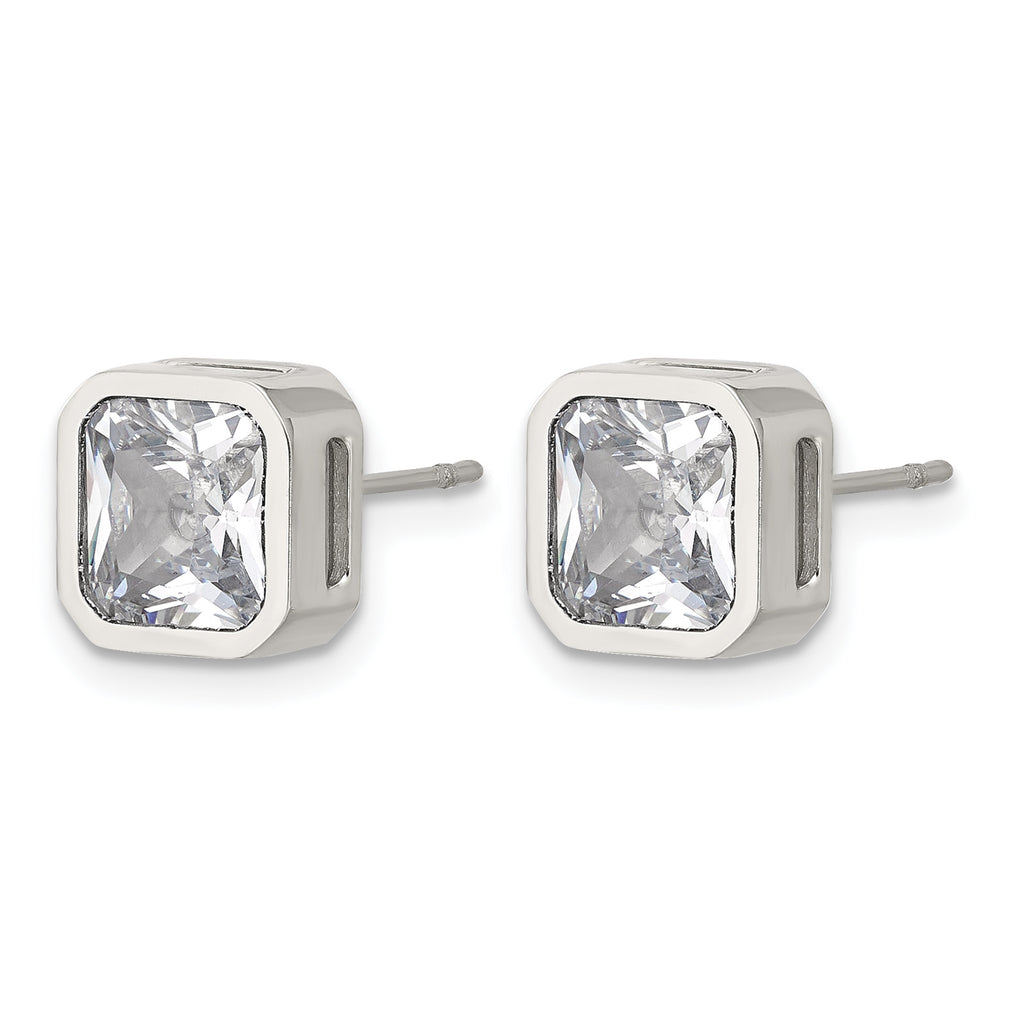 Stainless Steel Polished Square Cubic Zirconia Stud Earrings