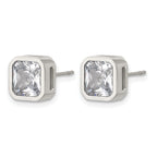 Stainless Steel Polished Square Cubic Zirconia Stud Earrings
