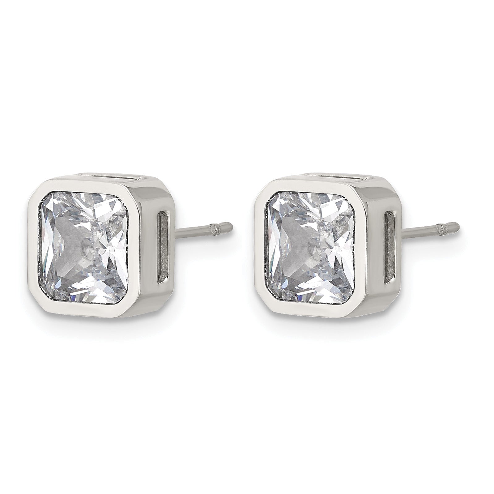 Stainless Steel Polished Square Cubic Zirconia Stud Earrings