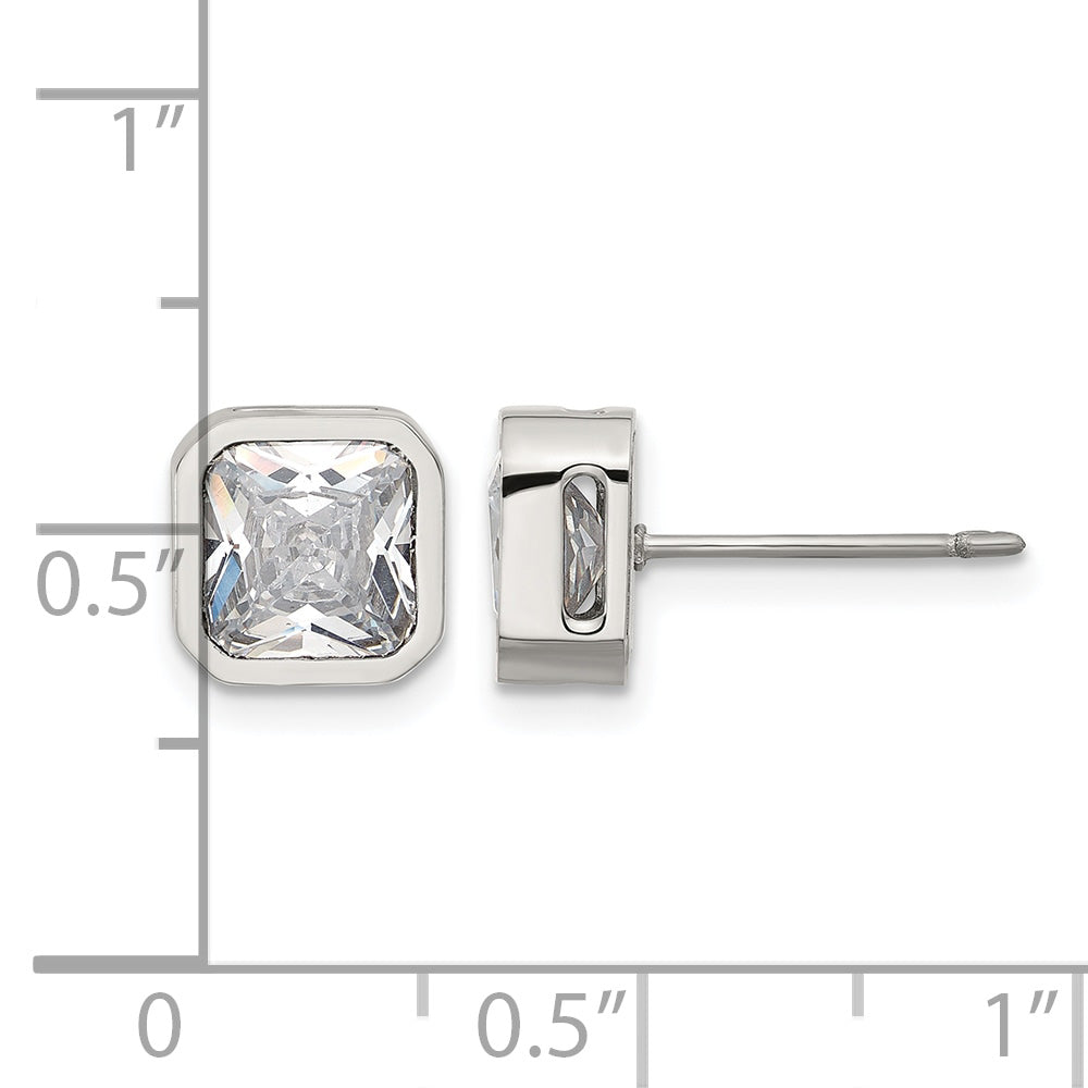 Stainless Steel Polished Square Cubic Zirconia Stud Earrings