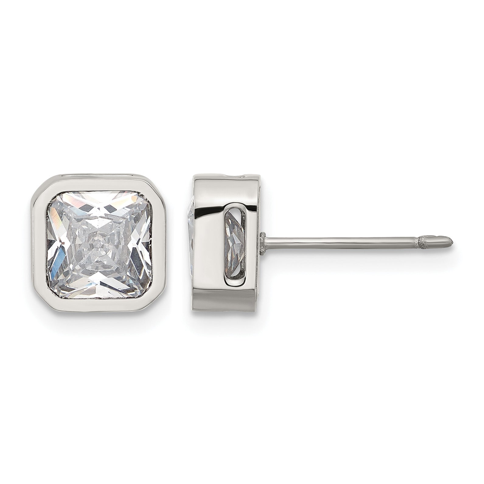 Polished Cubic Zirconia Stainless Steel Stud Earrings 7mm Main image