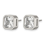 Polished Cubic Zirconia Stainless Steel Stud Earrings 8mm