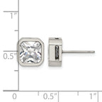 Polished Cubic Zirconia Stainless Steel Stud Earrings 8mm