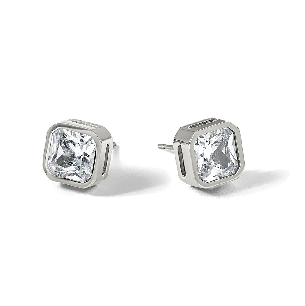 Polished Cubic Zirconia Stainless Steel Stud Earrings 8mm