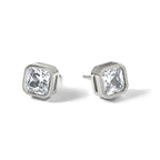 Polished Cubic Zirconia Stainless Steel Stud Earrings 8mm