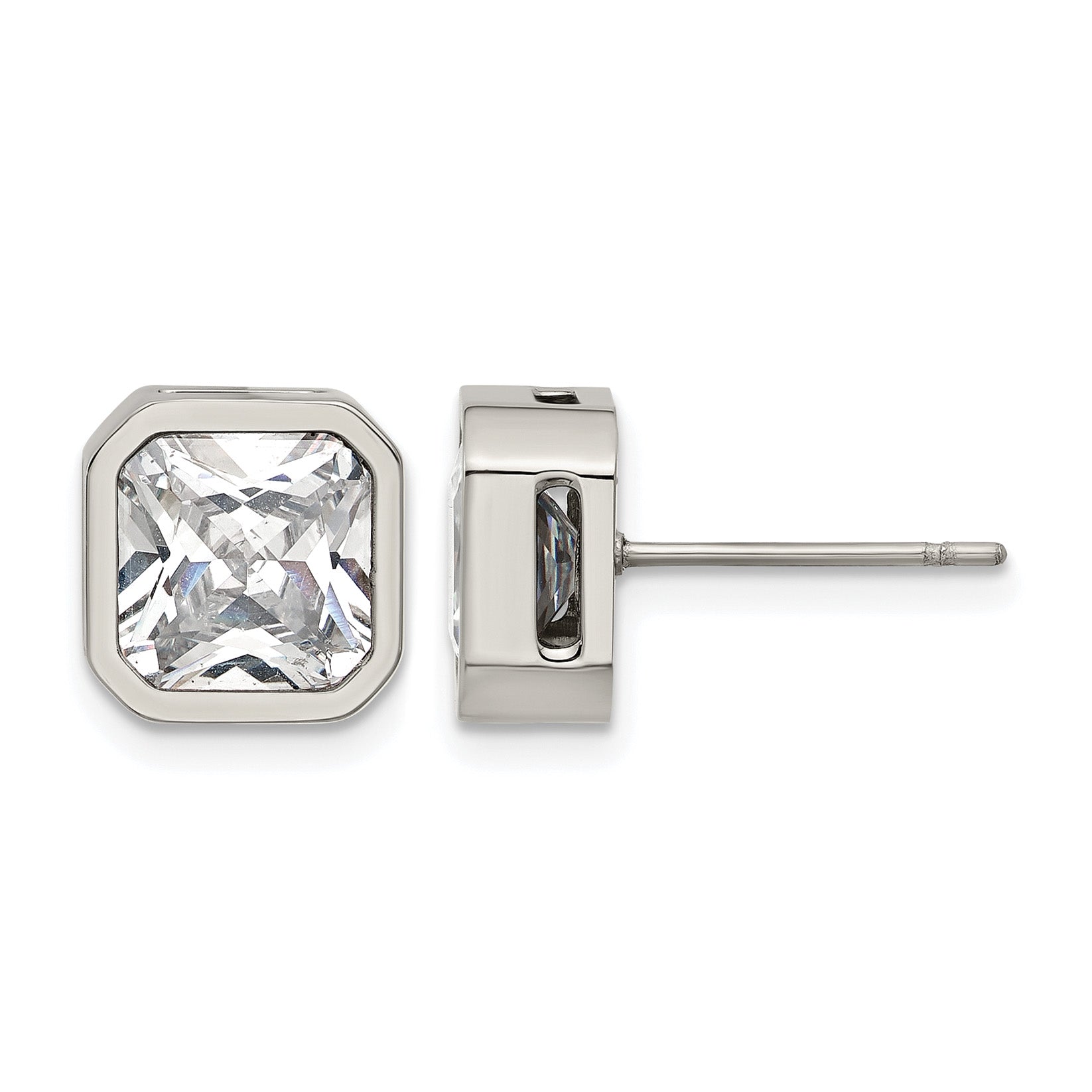 Polished Cubic Zirconia Stainless Steel Stud Earrings 8mm Main image