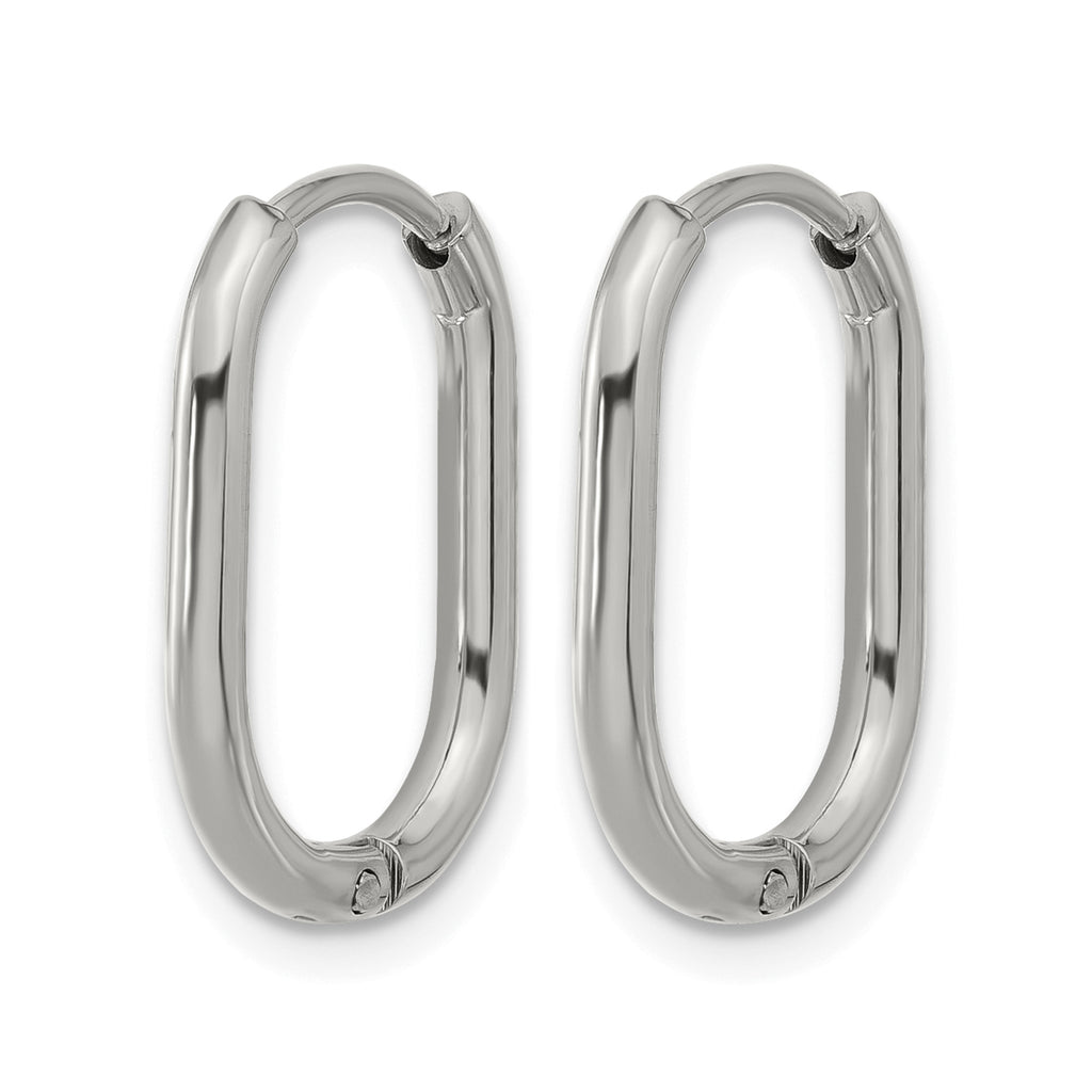 Stainless Steel Polished Hinged Elongated Hoop Earrings for Women
