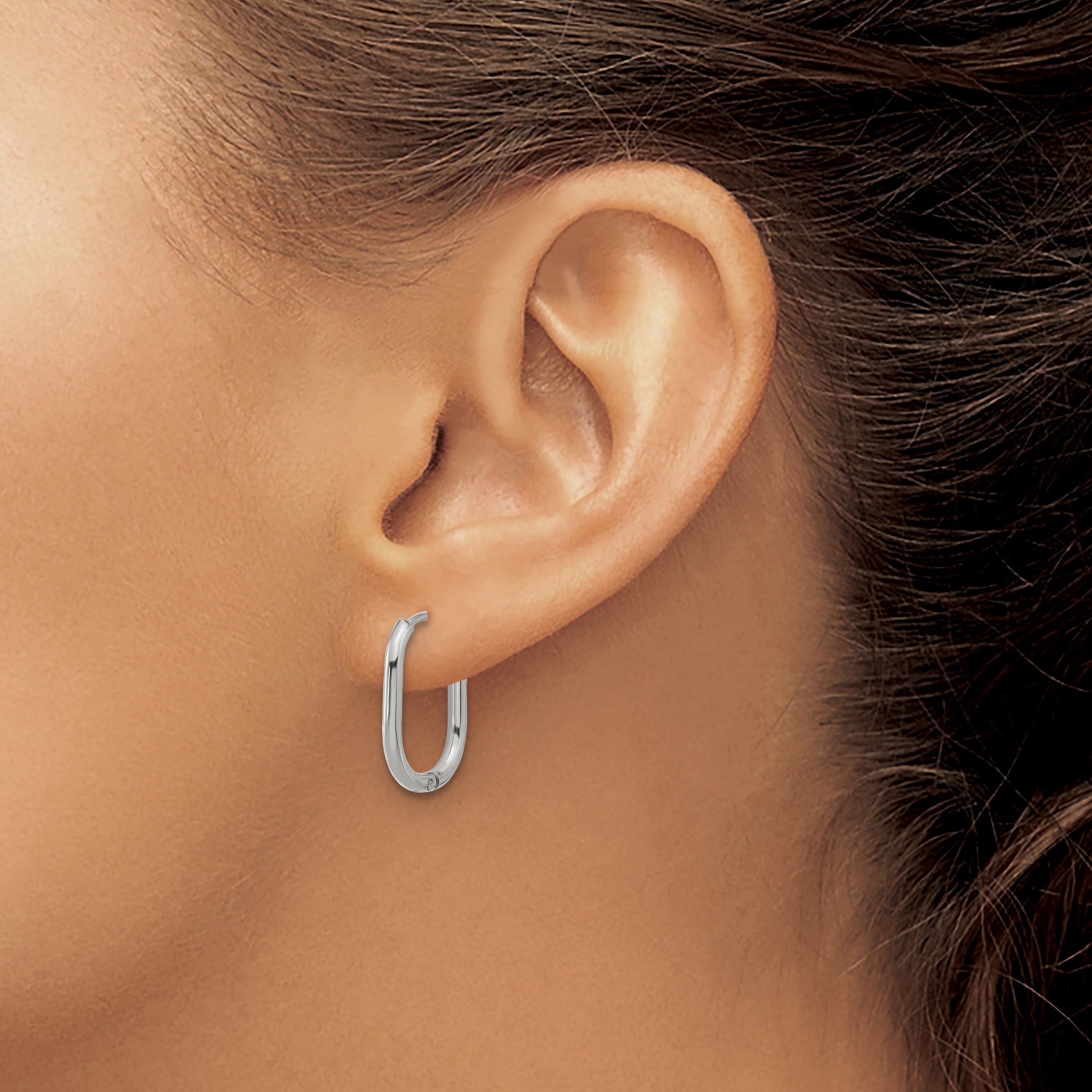 Stainless Steel Polished Hinged Elongated Hoop Earrings for Women