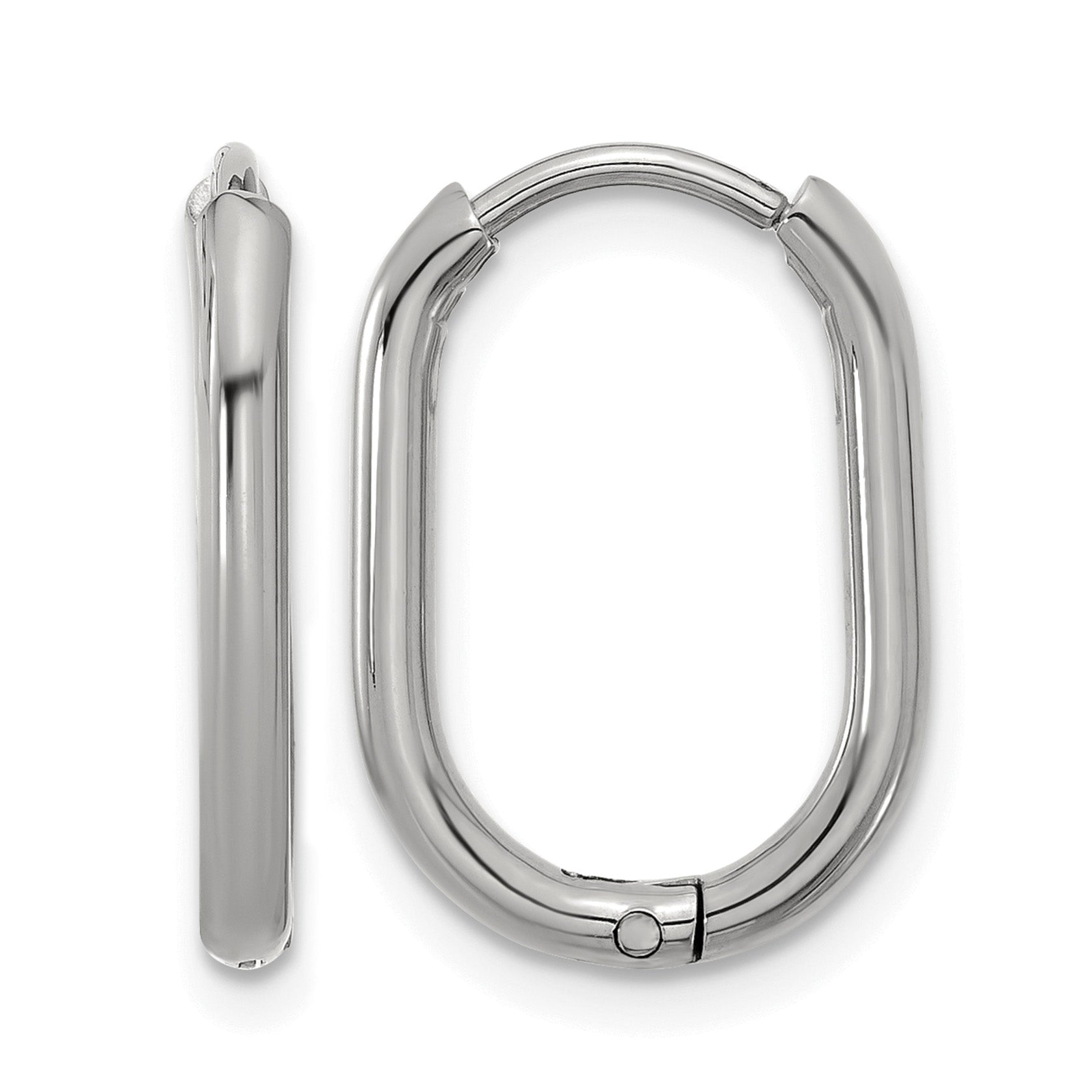 Stainless Steel Polished Hinged Elongated Hoop Earrings for Women