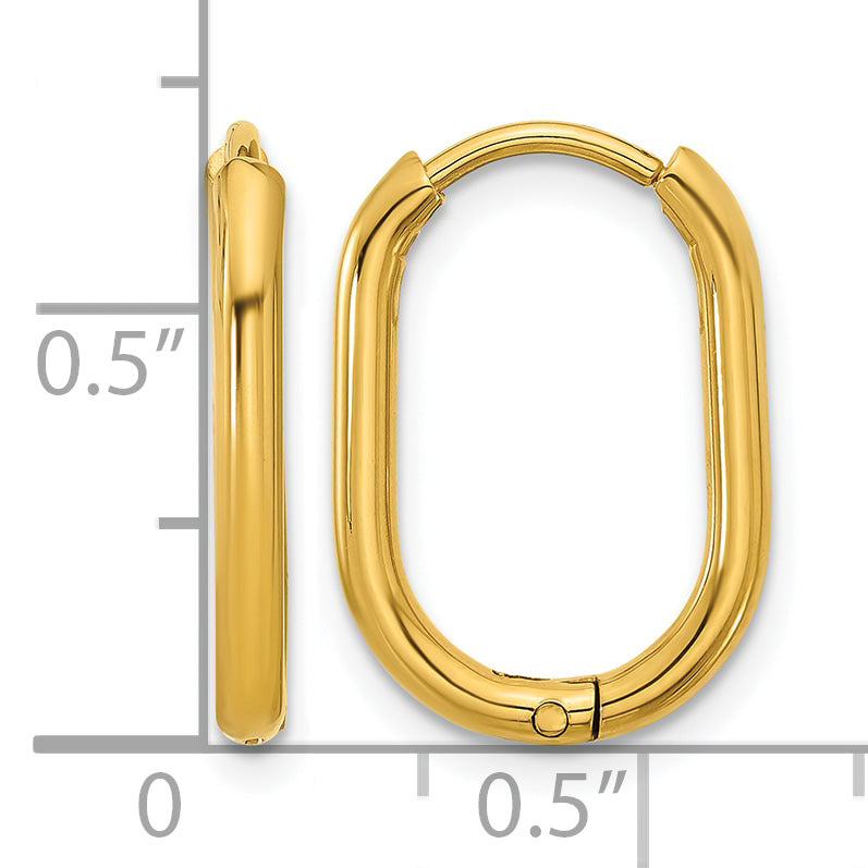 Stainless Steel Gold-Tone Polished Hinged Elongated Hoop Earrings for Women