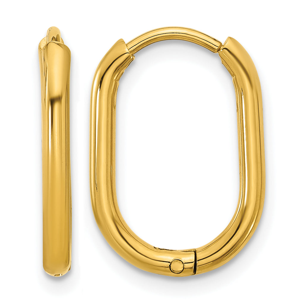 Stainless Steel Gold-Tone Polished Hinged Elongated Hoop Earrings for Women