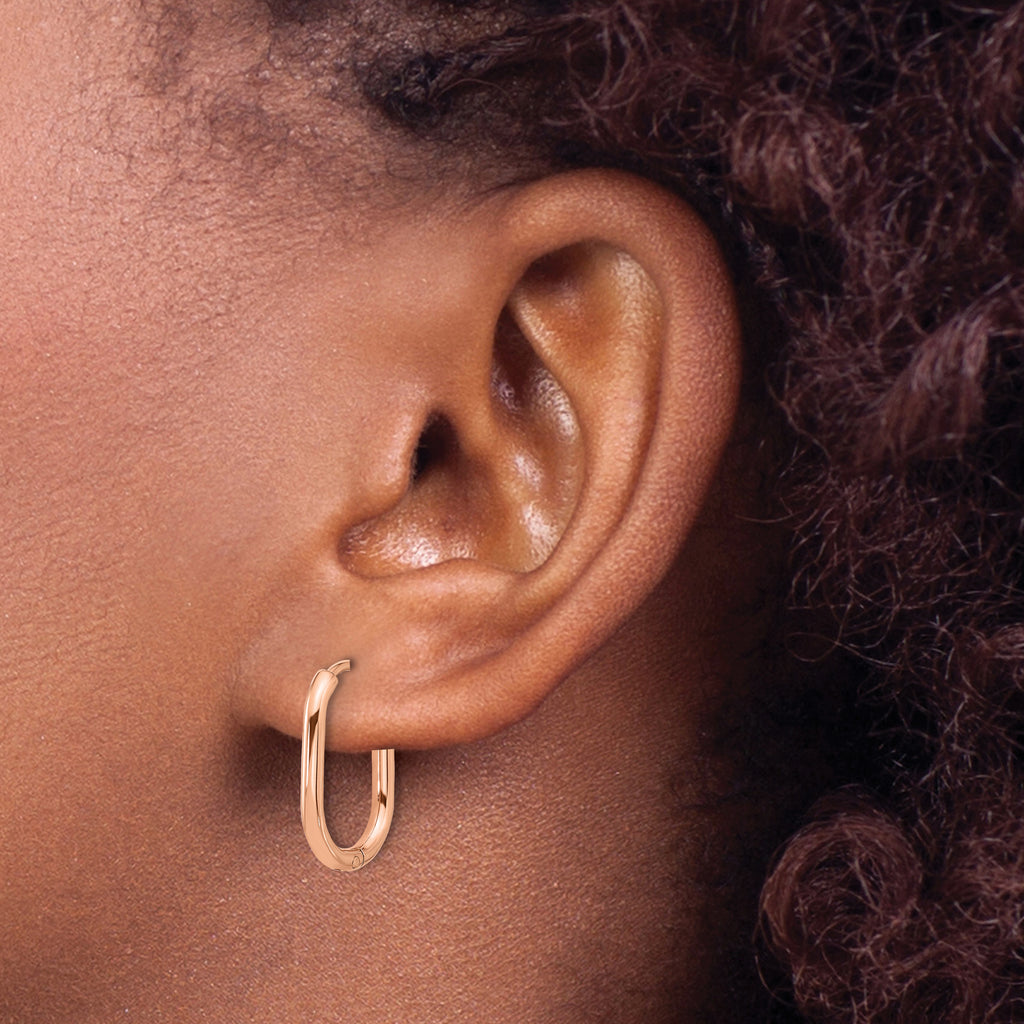 Stainless Steel Rose Gold-Tone Polished Hinged Elongated Hoop Earrings for Women