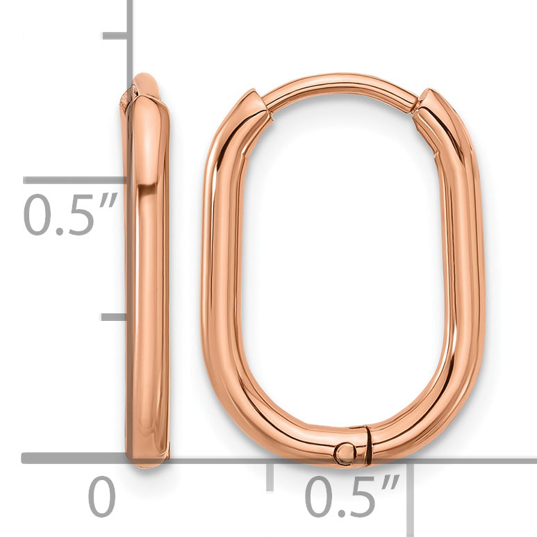 Stainless Steel Rose Gold-Tone Polished Hinged Elongated Hoop Earrings for Women