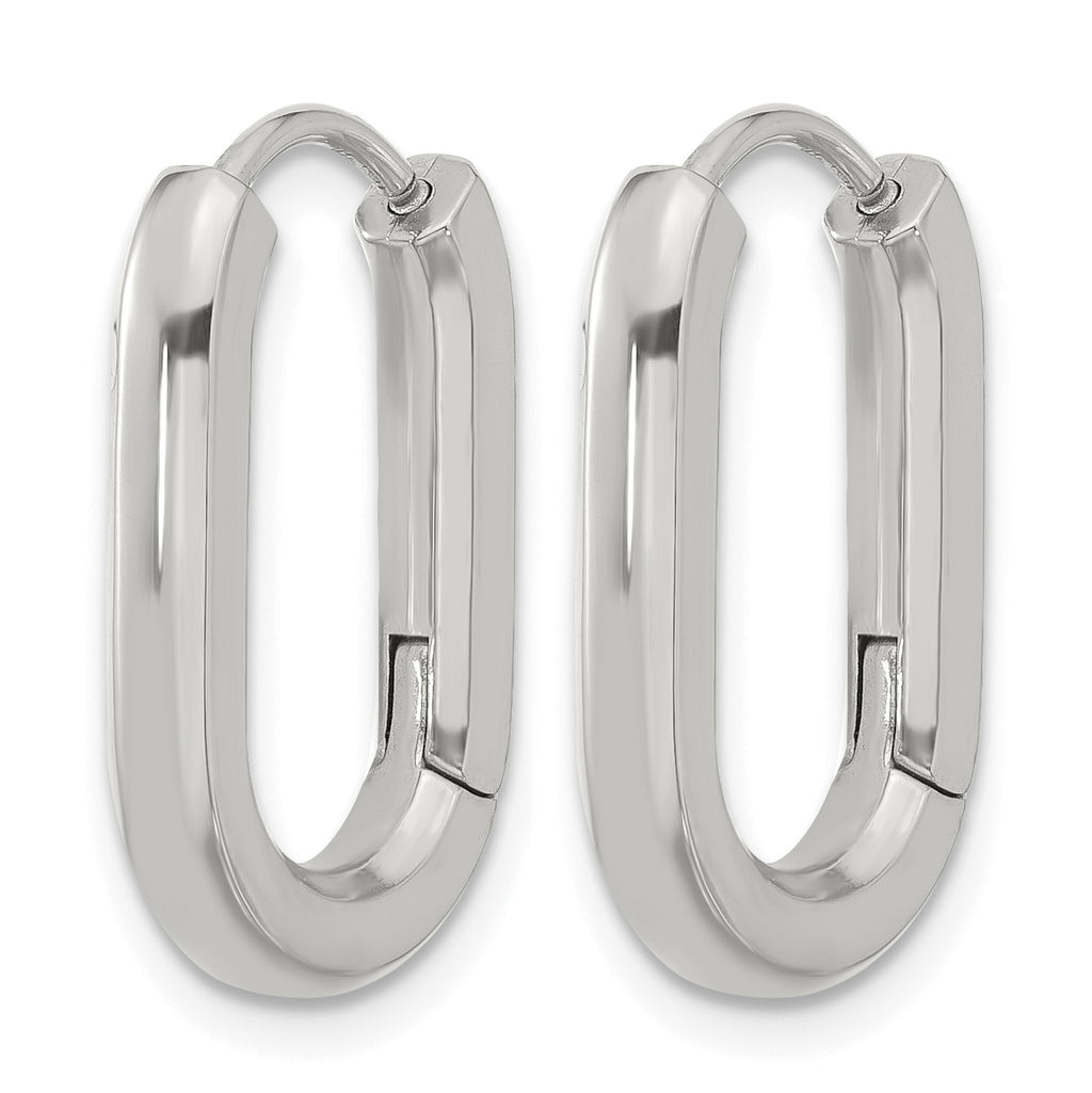 Stainless Steel Polished Hinged Elongated Hoop Earrings for Women