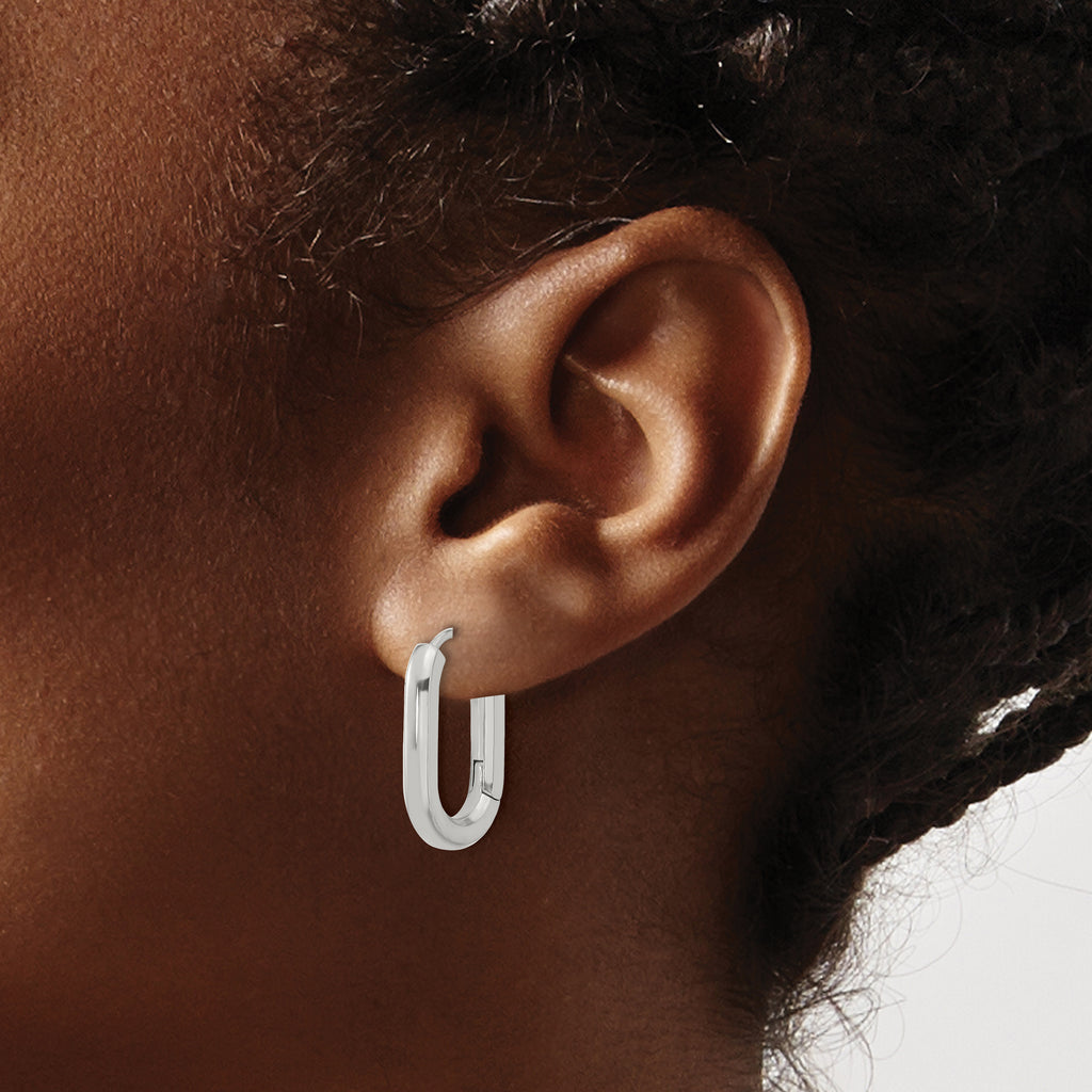 Stainless Steel Polished Hinged Elongated Hoop Earrings for Women
