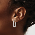 Stainless Steel Polished Hinged Elongated Hoop Earrings for Women