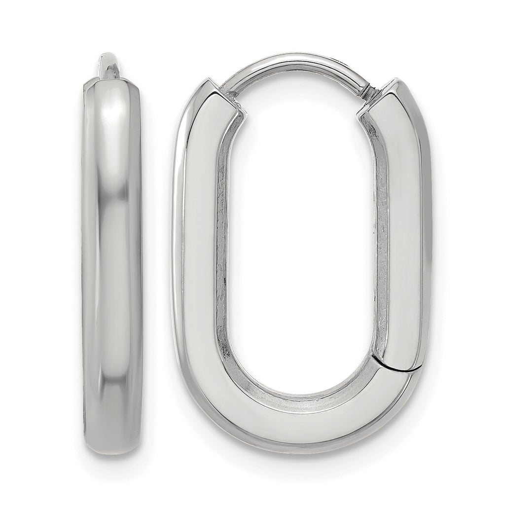 Stainless Steel Polished Hinged Elongated Hoop Earrings for Women