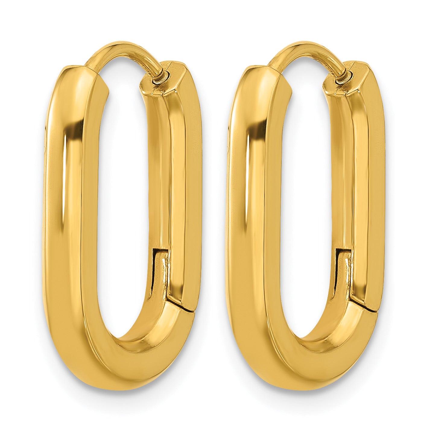 Stainless Steel Gold-Tone Polished Hinged Elongated Hoop Earrings for Women
