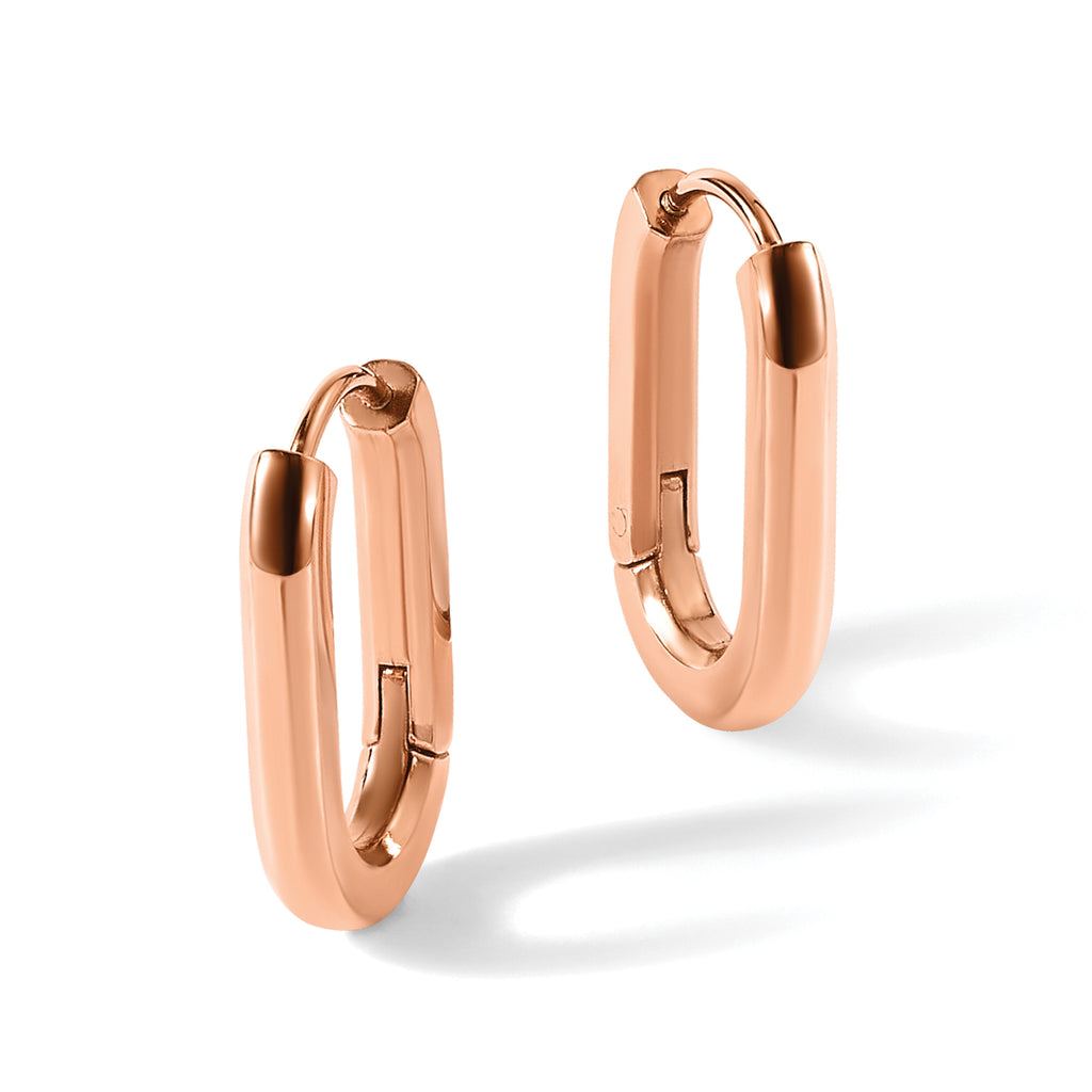 Stainless Steel Rose Gold-Tone Polished Elongated Hoop Earrings for Women