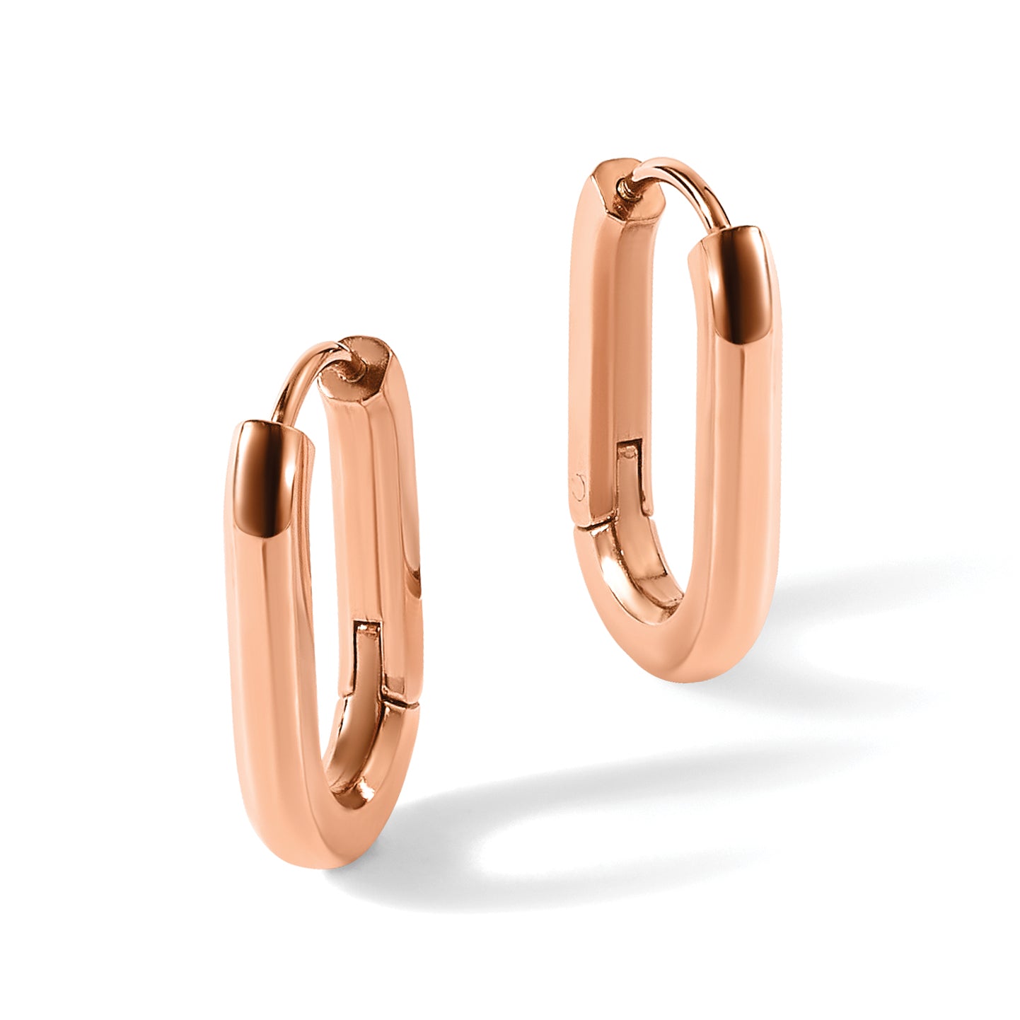 Stainless Steel Rose Gold-Tone Polished Elongated Hoop Earrings for Women
