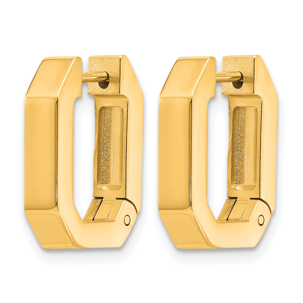 Stainless Steel Gold-Tone Polished Square Hinged Hoop Earrings for Women