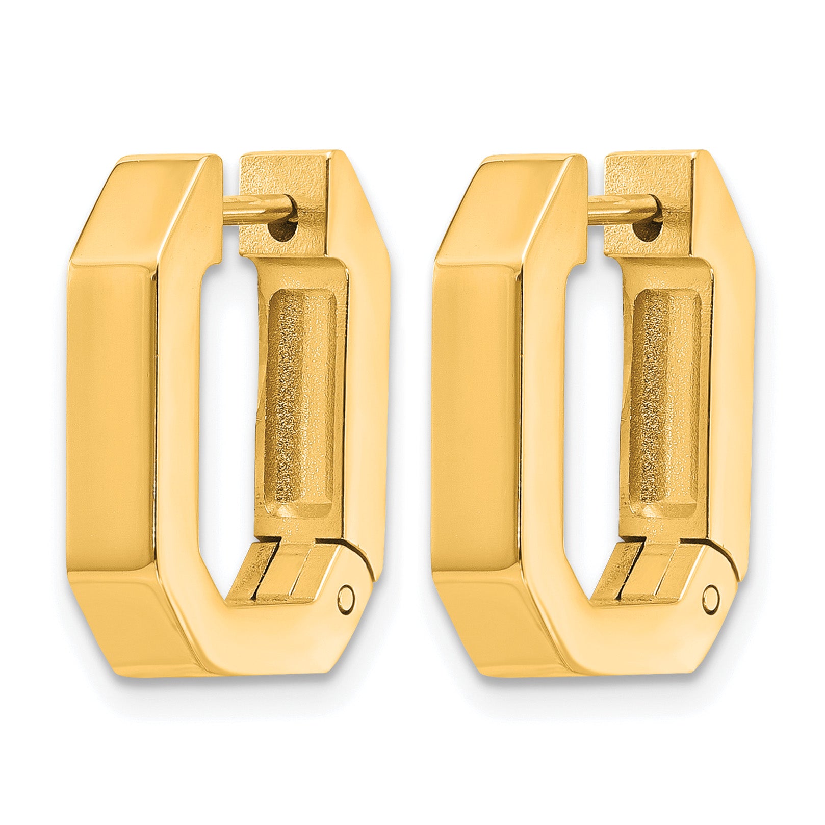 Stainless Steel Gold-Tone Polished Square Hinged Hoop Earrings for Women