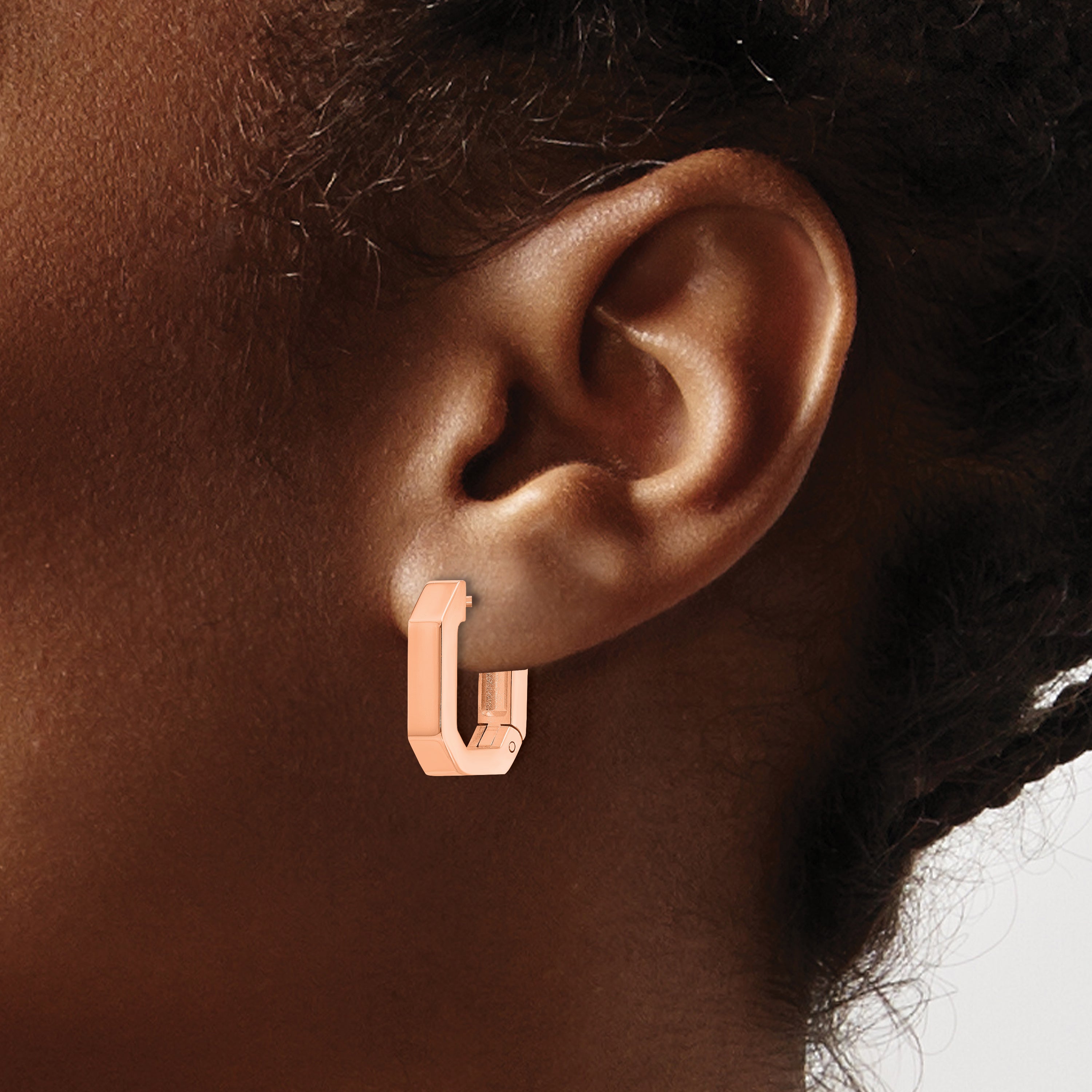 Stainless Steel Rose Gold-Tone Polished Square Hinged Hoop Earrings for Women