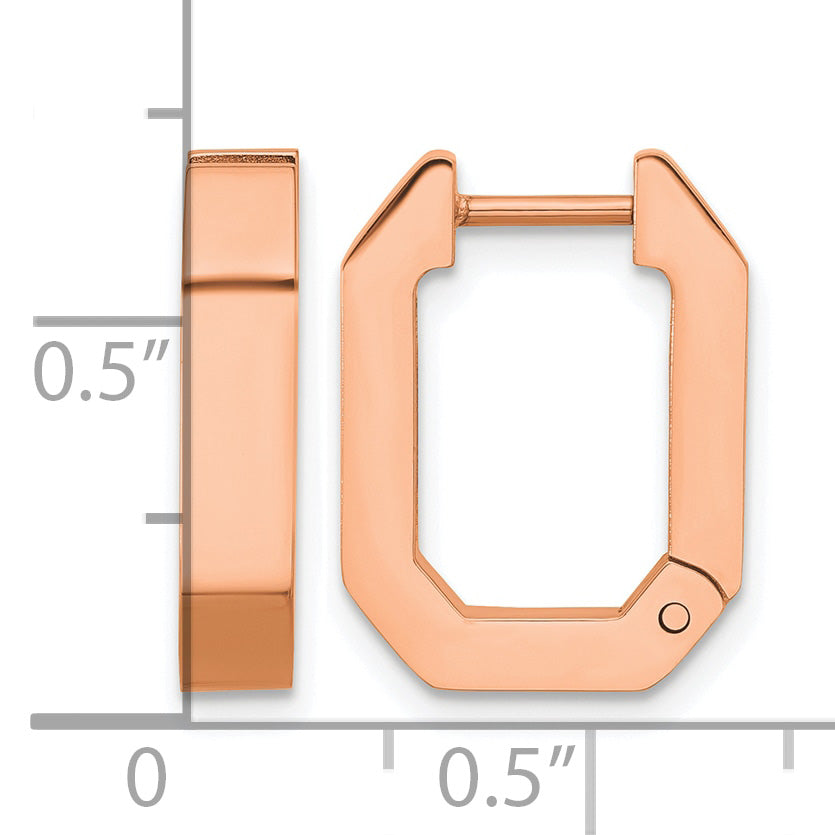 Stainless Steel Rose Gold-Tone Polished Square Hinged Hoop Earrings for Women