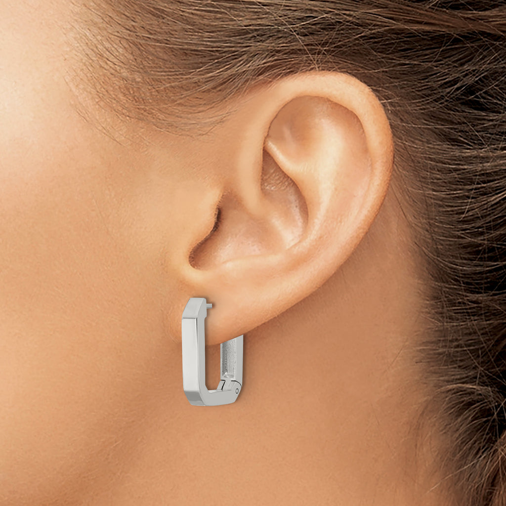 Stainless Steel Polished Square Hinged Hoop Earrings for Women