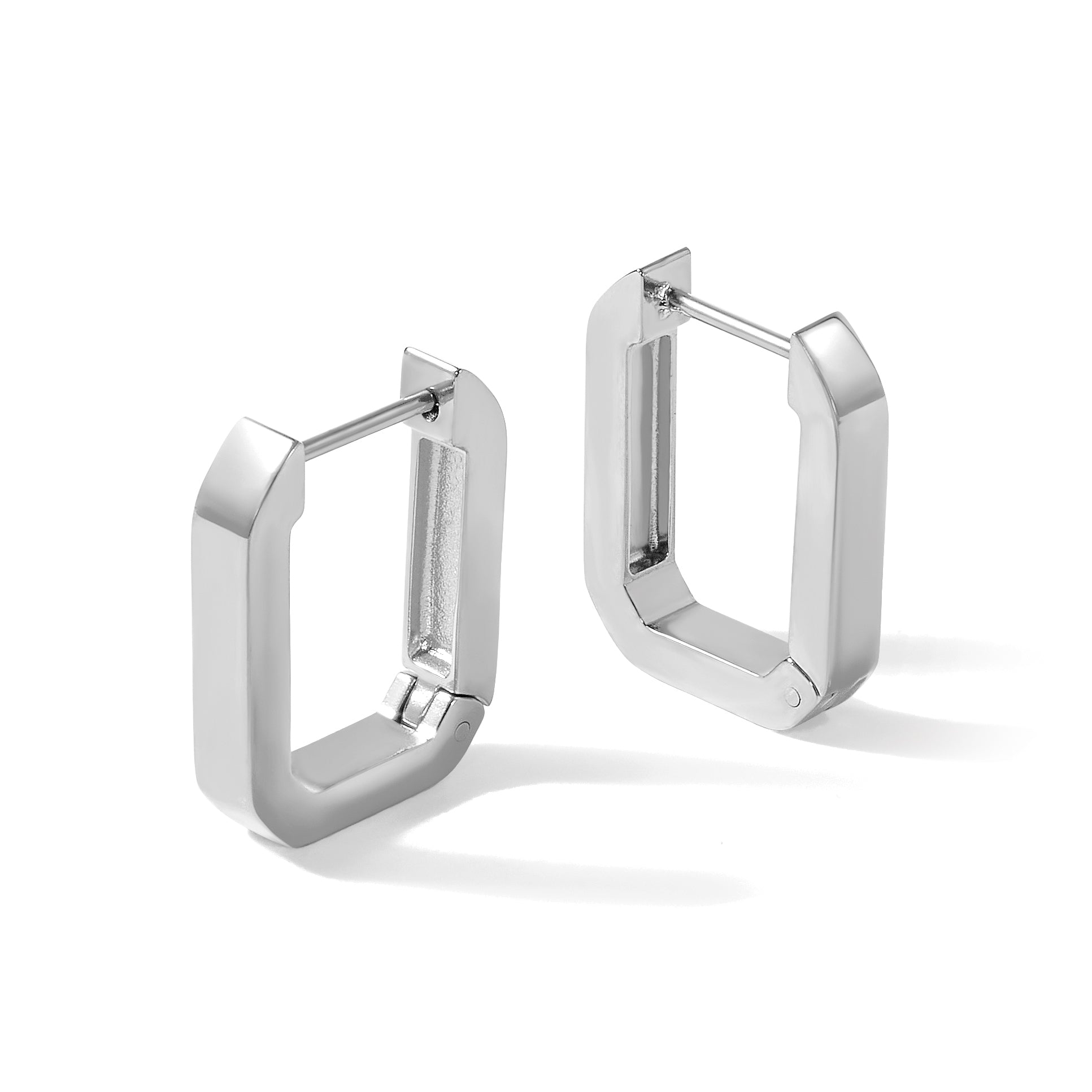 Stainless Steel Polished Square Hinged Hoop Earrings for Women