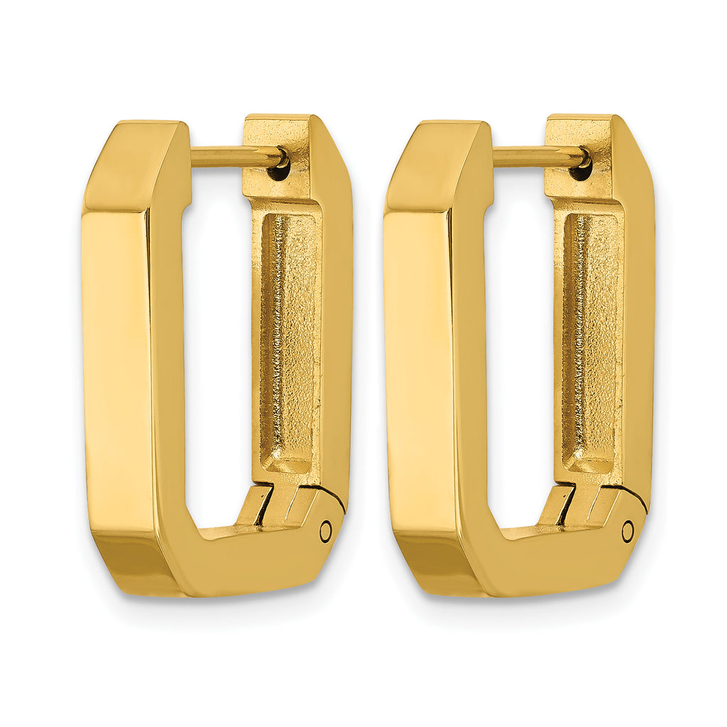Stainless Steel Gold-Tone Polished Square Hinged Hoop Earrings for Women