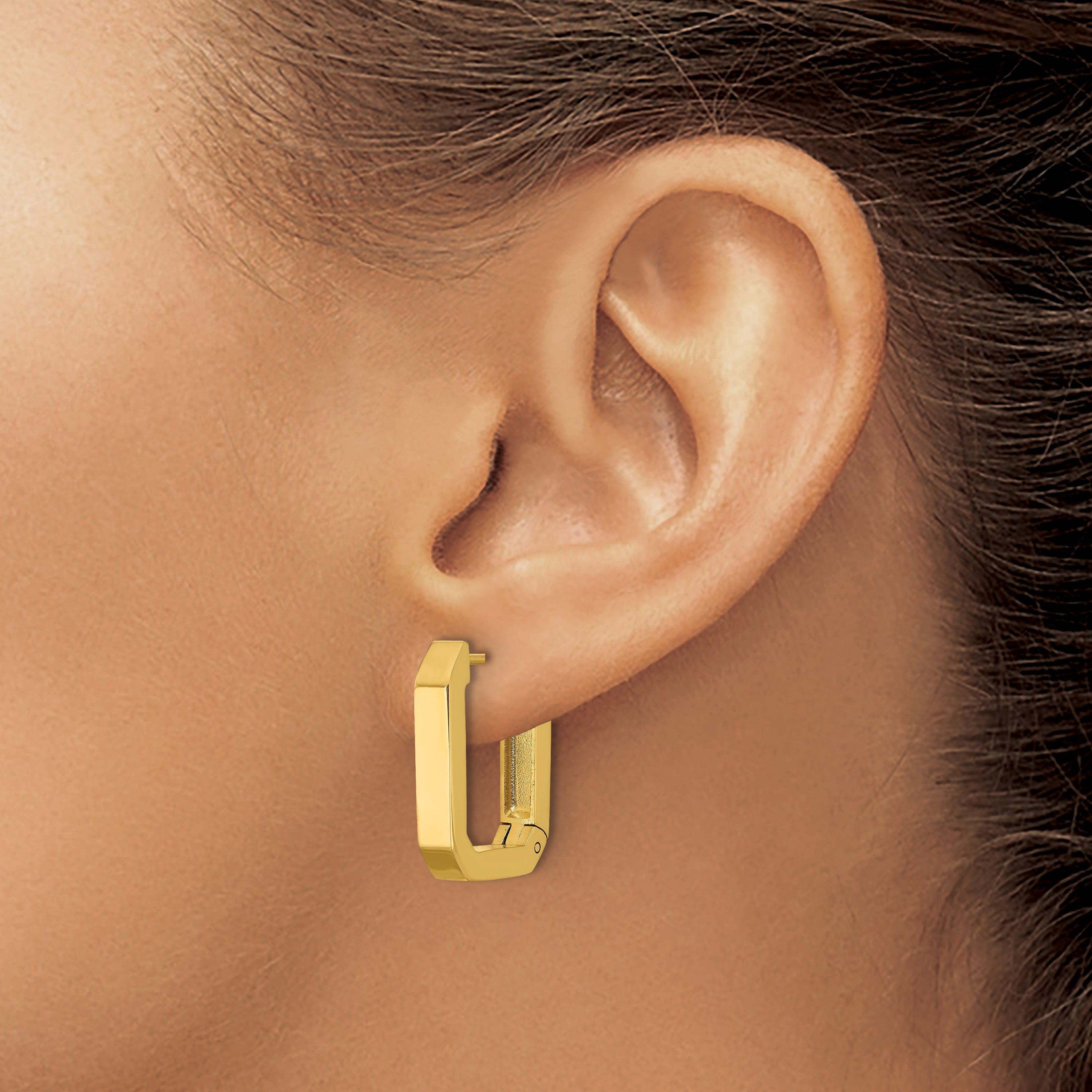 Stainless Steel Gold-Tone Polished Square Hinged Hoop Earrings for Women