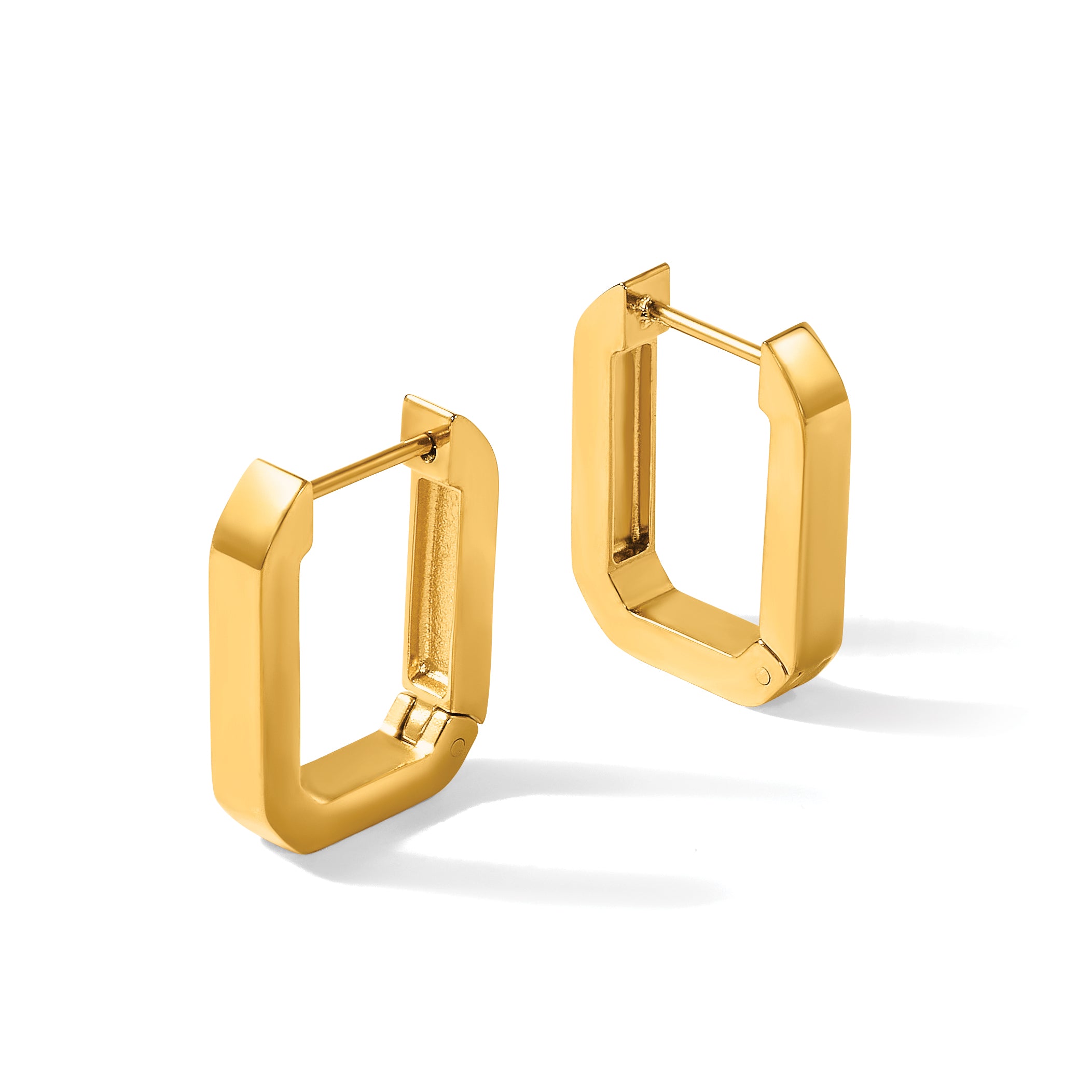 Stainless Steel Gold-Tone Polished Square Hinged Hoop Earrings for Women